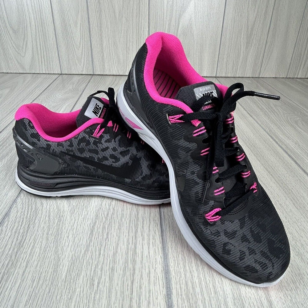 Nike Women's Sz 8 Lunarglide+ 5 Shield Dark Charcoal Pink Running Shoes